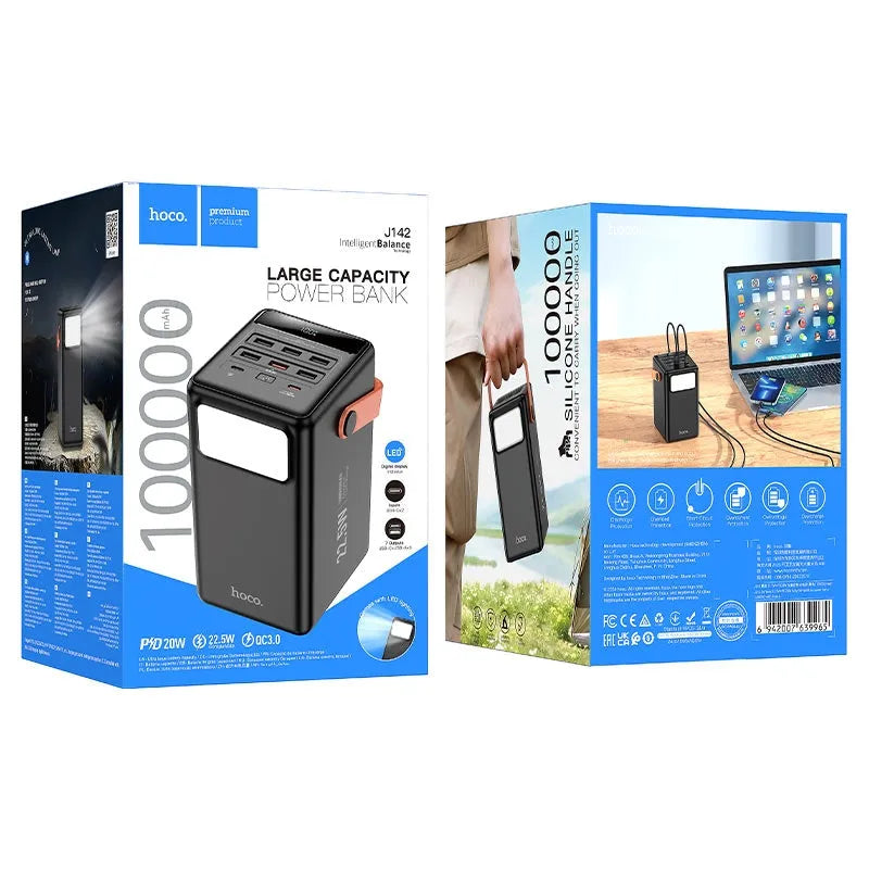 Hoco J142 Surpass 7 Output 22.5W & PD20W Fully Compatible Power Bank 100000 mAh Black