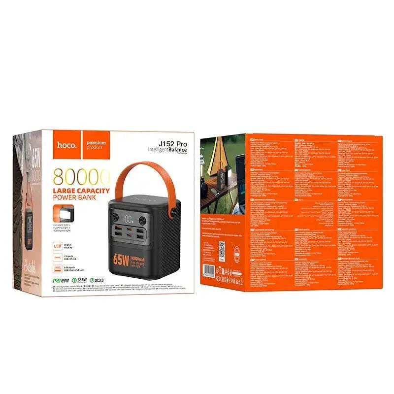 Hoco J152 Pro 6 OutPut Light Weight Power Bank 80000mAh PD65W Black