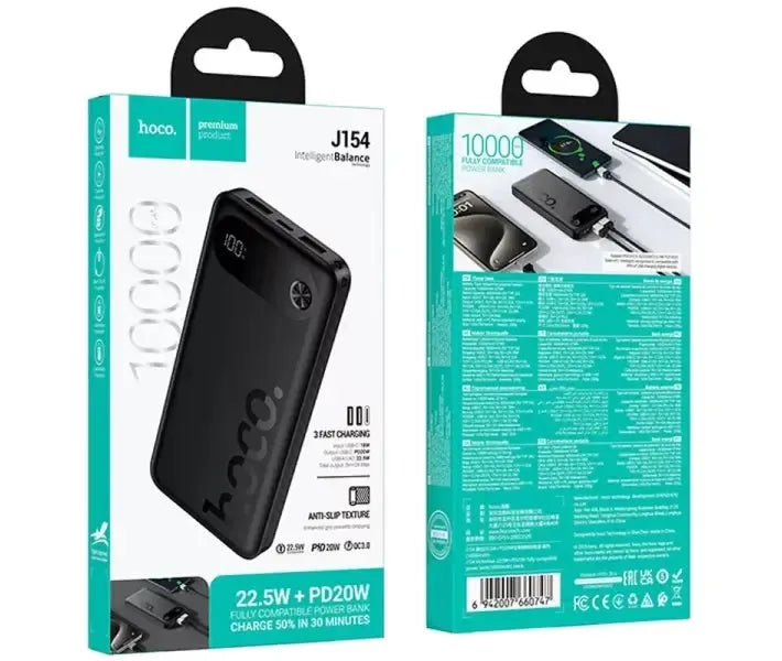 Hoco J154 Victorious 22.5W & PD20W Fully Compatible Power Bank 10000 mAh Black