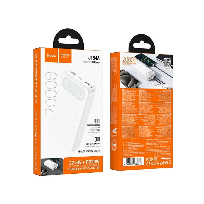Hoco J154A Victorious 22.5W+PD20W Power Bank 20000mAh White