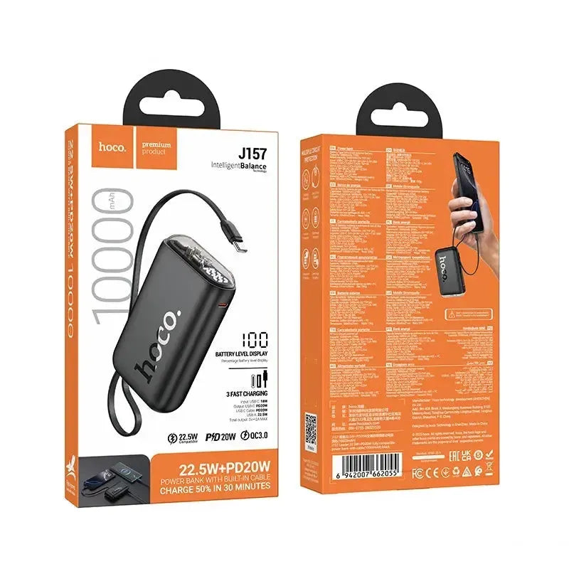 Hoco J157 Leader 22.5W+PD20W Power Bank with Type-C Cable 10000mAh Black