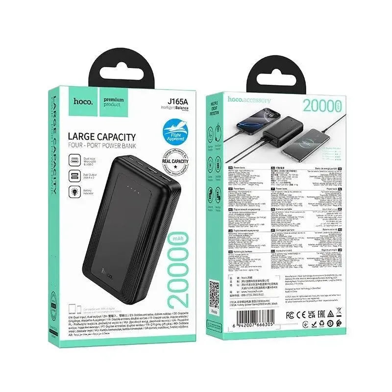 Hoco J165A Honey Dual USB & C Power Bank 20000mAh Black
