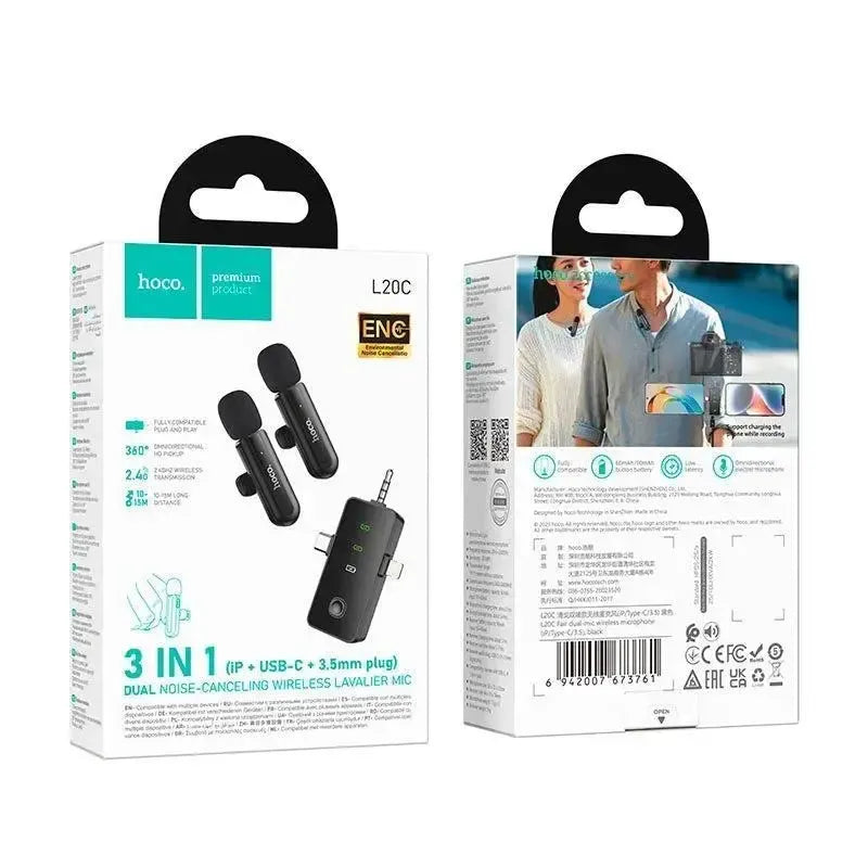 Hoco L20C Fair Dual-Mic Wireless Microphone iP / Type-C / 3.5 Black