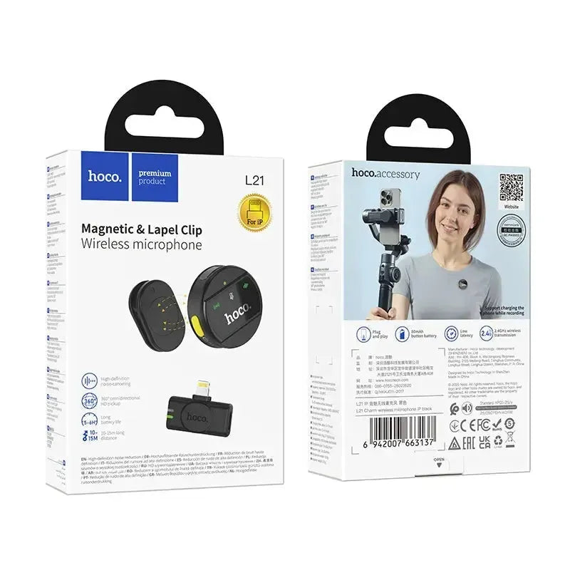 Hoco L21 Charm Vloging Wireless Microphone iP Black