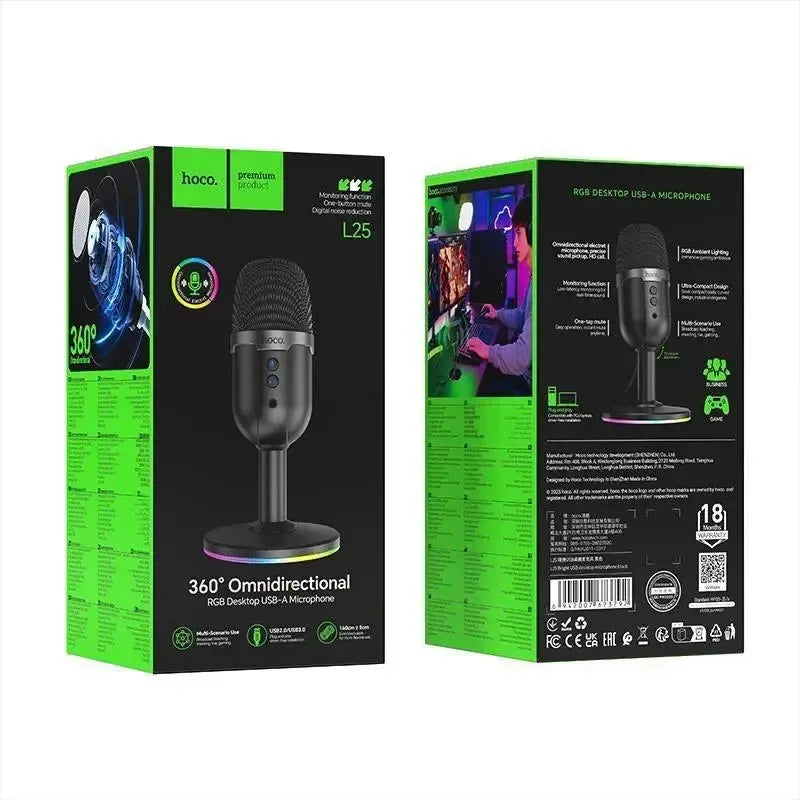 Hoco L25 Bright 360 Omnidirectional USB RGB Desktop Microphone