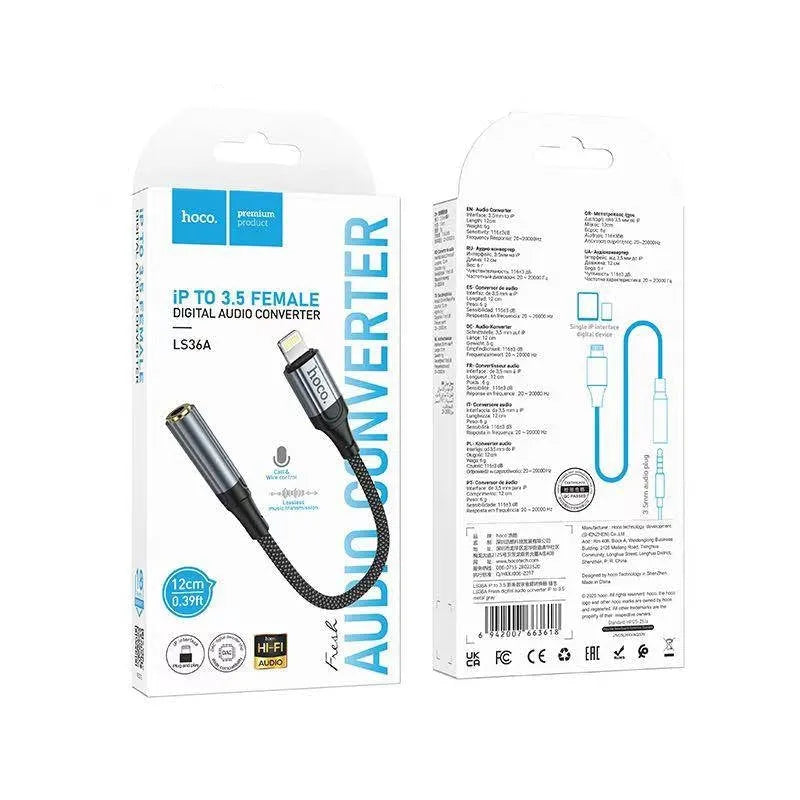 Hoco LS36A Fresh iP To 3.5 Digital Audio Converter Metal Gray