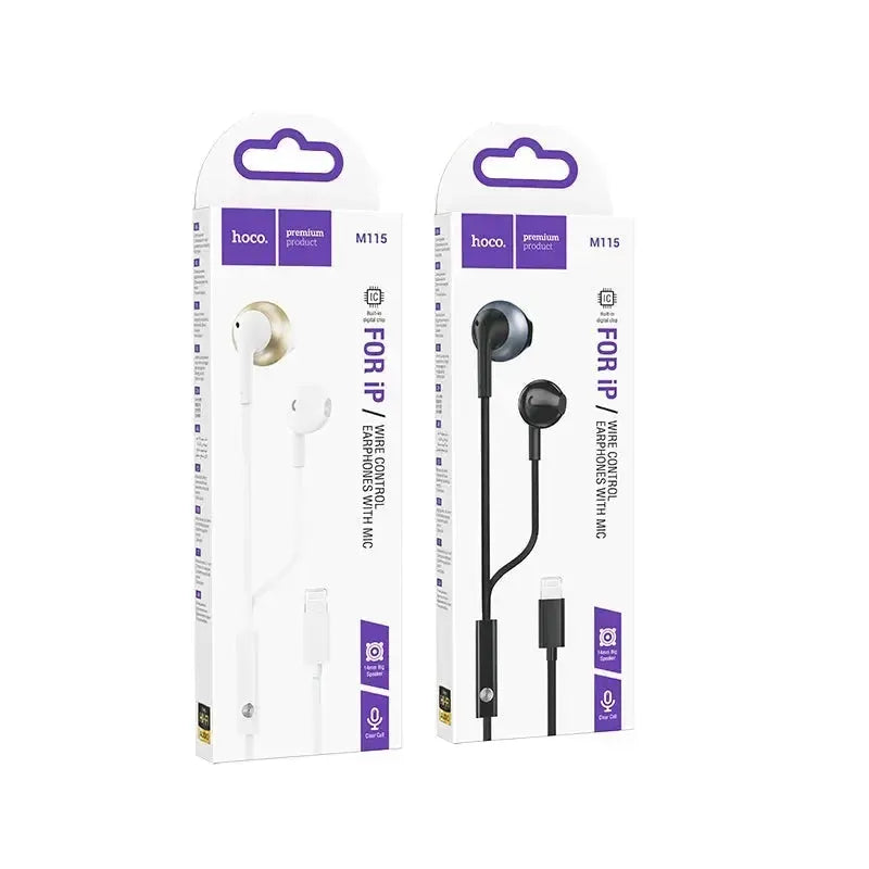 Hoco M115 Sagacious Lightning Earphones With Mic Black