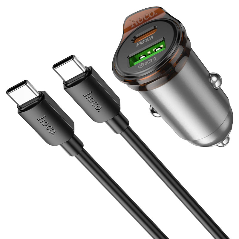 Hoco NZ16A 43W Dual Port PD25W Car Charger Set C to C Metal Gray
