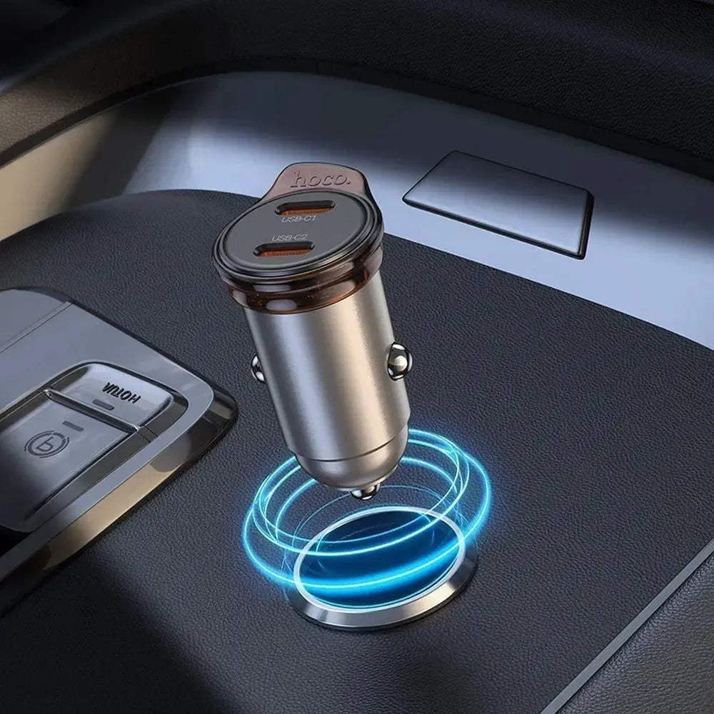 Hoco NZ16B Dual Type-C PD Car Charger 45W Metal Gray
