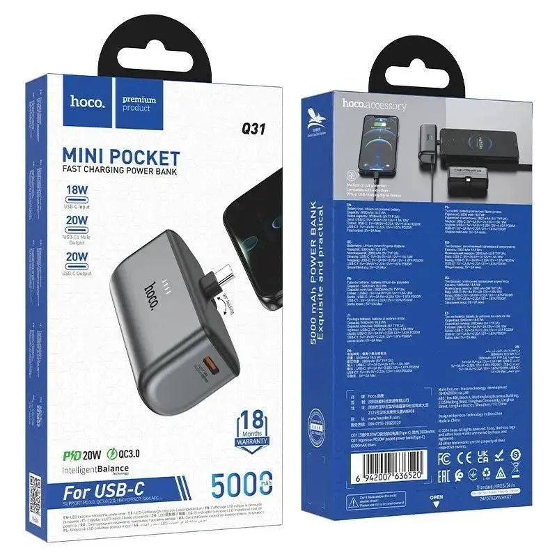 Hoco Q31 PD20W Pocket Capsule Power Bank Type-C 5000mAh Black