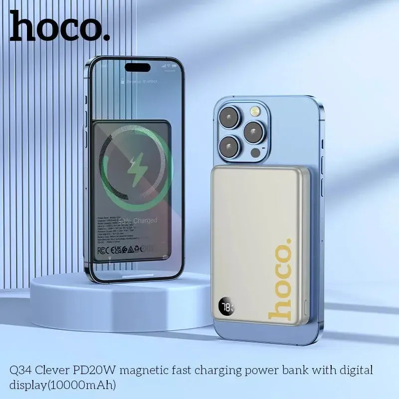 Hoco Q34 Clever PD20W Magnetic Magsafe Fast Charging Power Bank with Display 10000mAh Grey