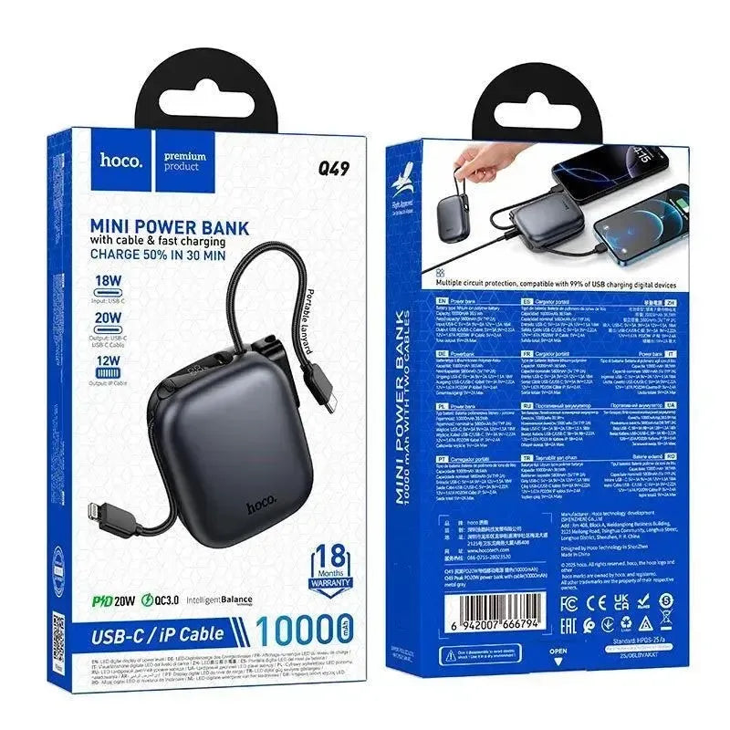 Hoco Q49 Peak PD20W Power Bank With iP & Type-C Cable 10000mAh CCC Gray