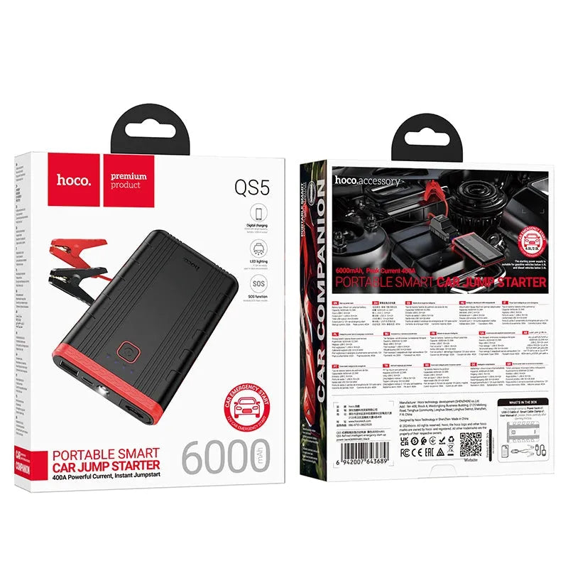 Hoco QS5 intelligent Emergency Jump Lead Power Bank 6000mAh Black