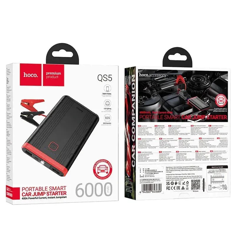 Hoco QS5 intelligent Emergency Jump Lead Power Bank 6000mAh Black