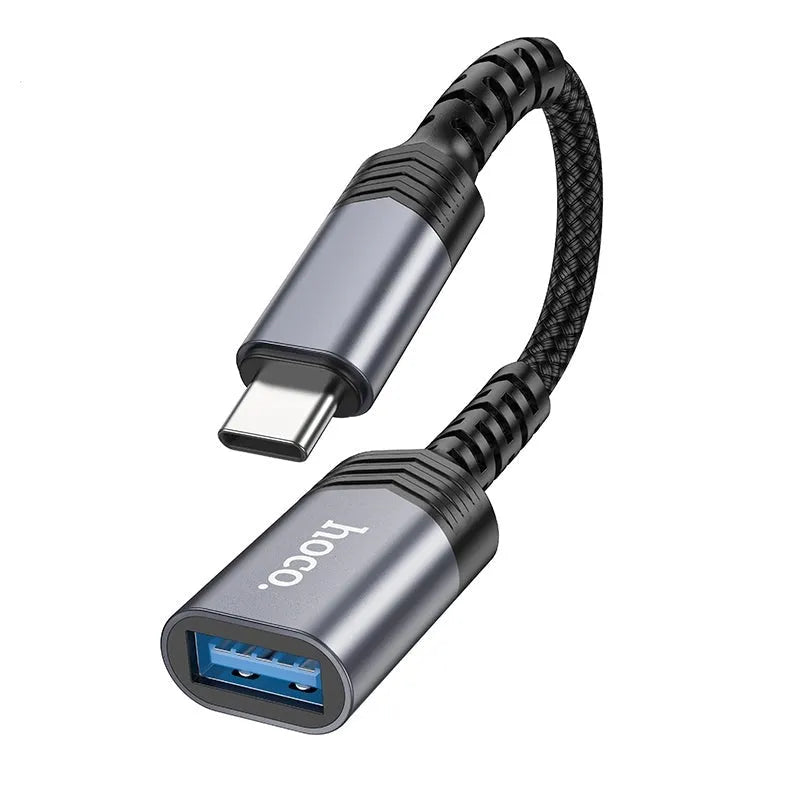 Hoco UA24 Braided Type-C Male to USB Female 3.0 Converter Metal Grey
