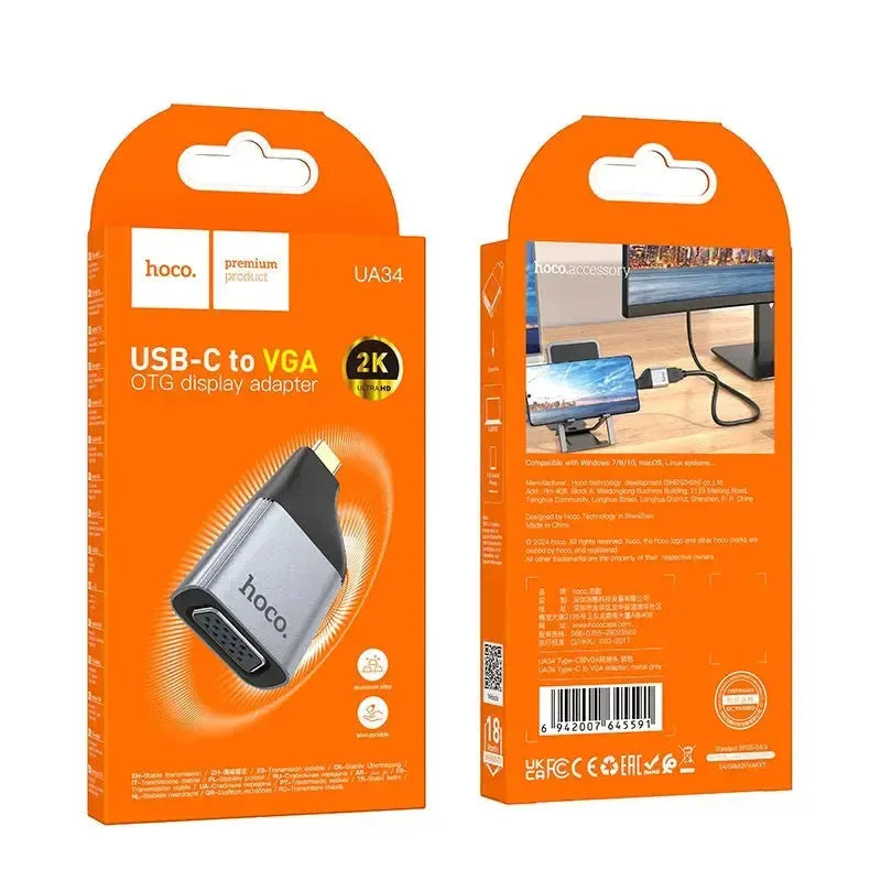 Hoco UA34 Type-C To VGA Adapter Metal Grey