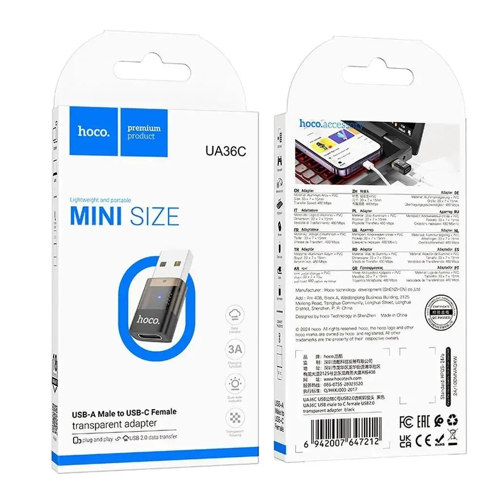 Hoco UA36C OTG USB A Male To Type-C Female Transparent Black