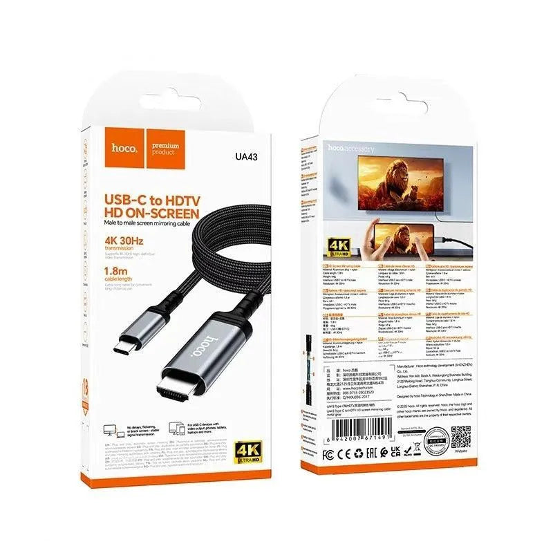 Hoco UA43 Type-C To HDTV 4K Screen Mirroring Cable 1.8m Metal Gray