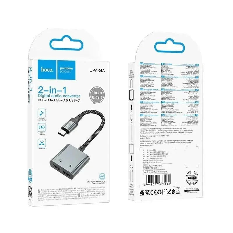 Hoco UPA34A Type-C To Dual Type-C Digital Audio Converter Gray
