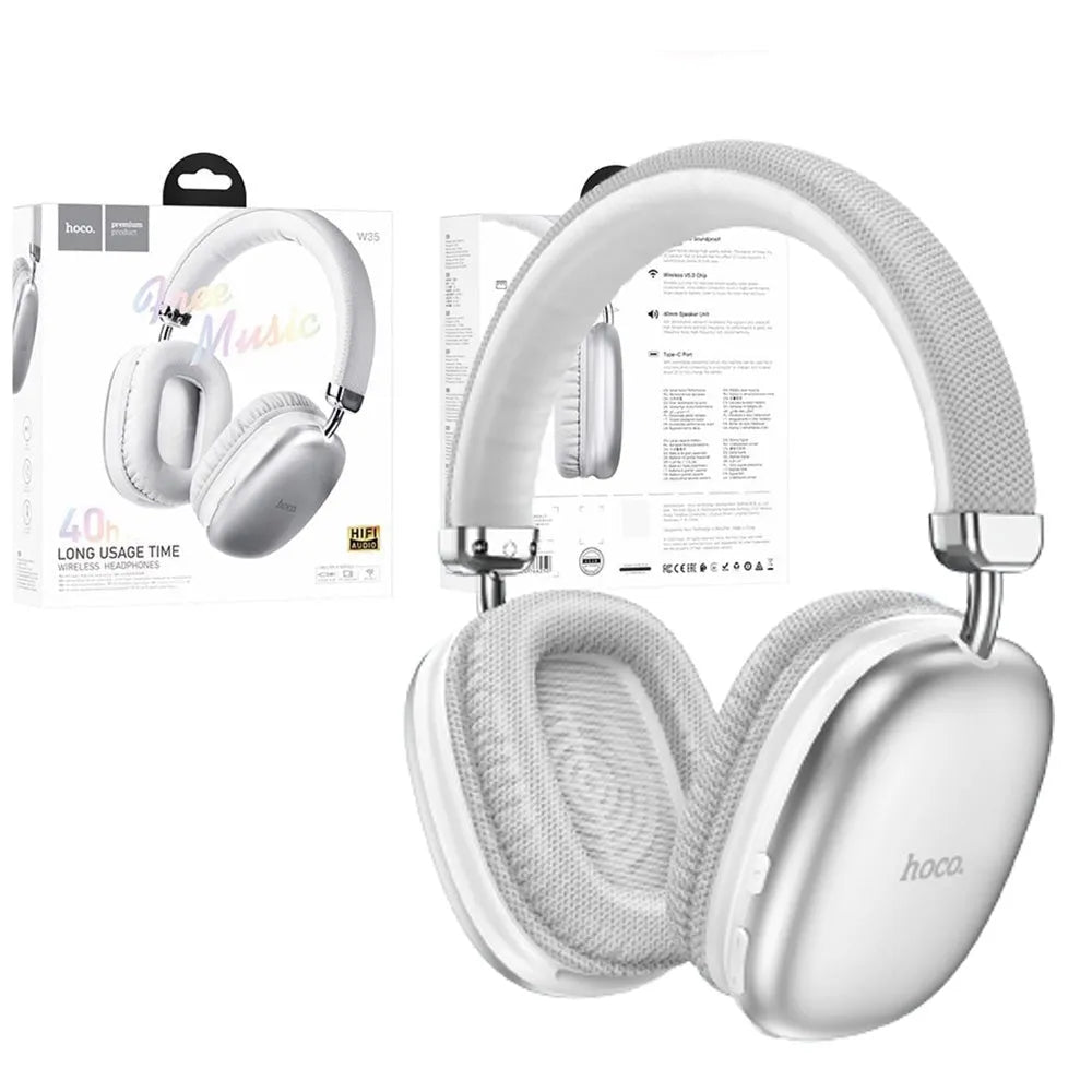 Hoco W35 Air Free 45h Wireless BT Built-in MP3 Headphone Silver