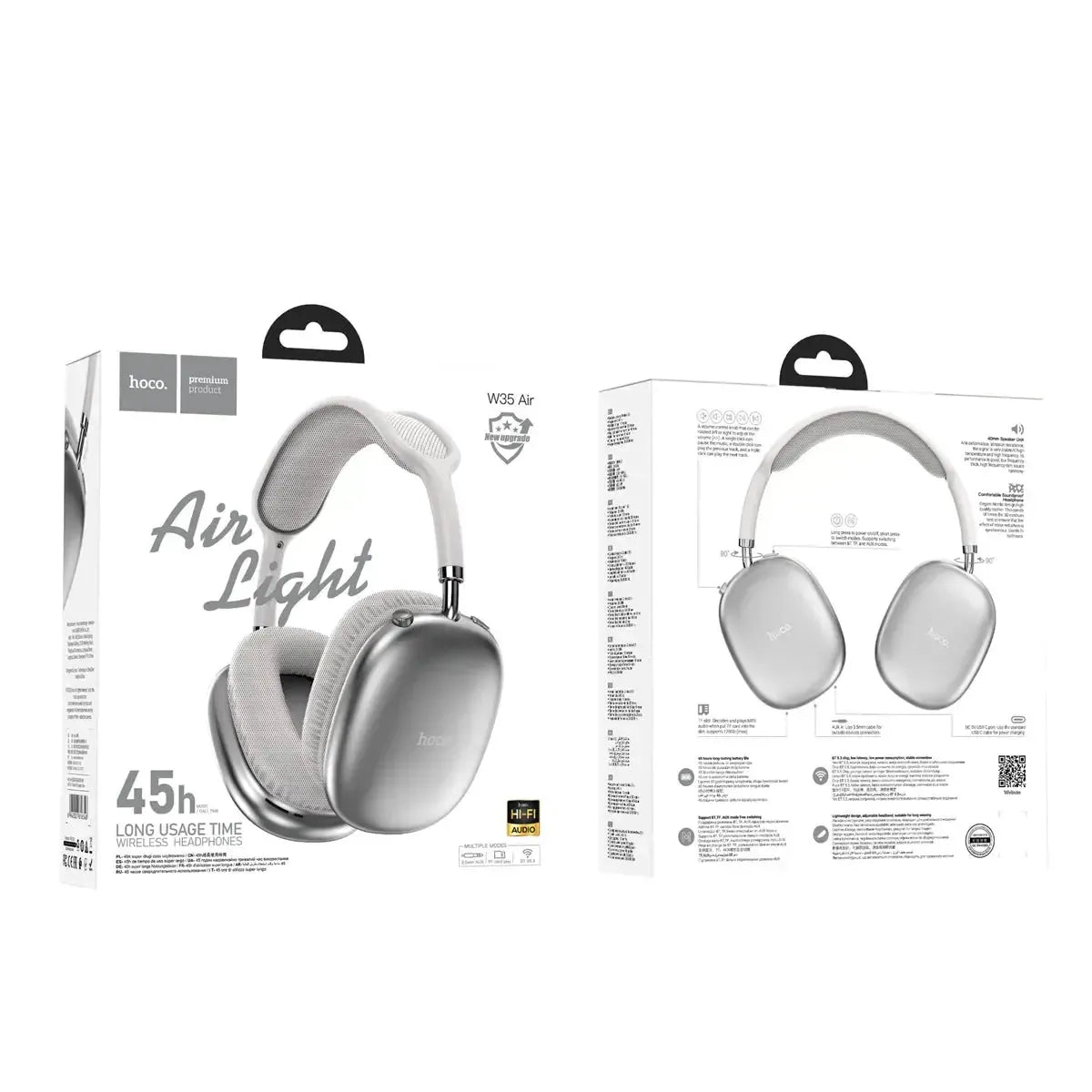 Hoco W35 Air Free 45h Wireless BT Built-in MP3 Headphone Silver