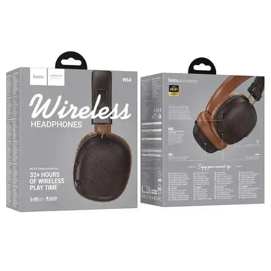 Hoco W64 Earl Leather Texture 32Hr BT Headphone Brown