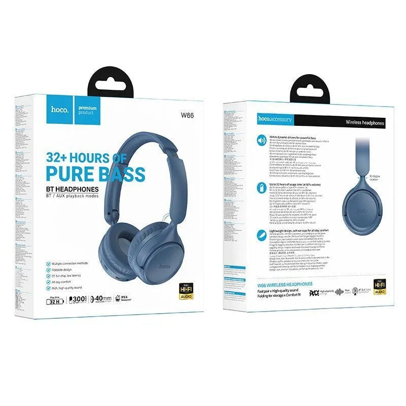 Hoco W66 Wave TF Card BT V5.4 Headphones 32H Blue