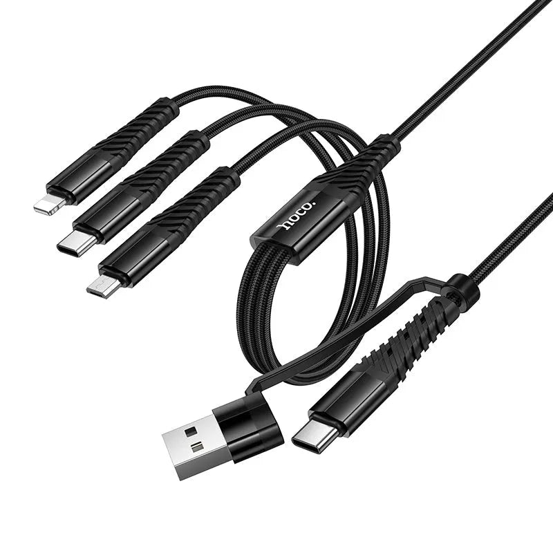 Hoco X123 Victory 3 In 1 Charging Cable USB/ C To iP / C / Micro Black
