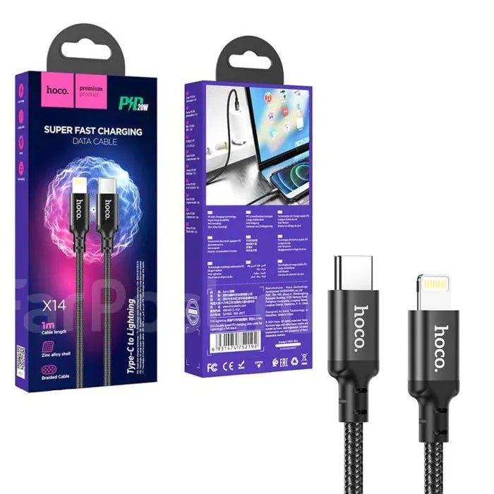 Hoco X14 Double Speed Lightning PD 20W Charging Data Cable 1M Black