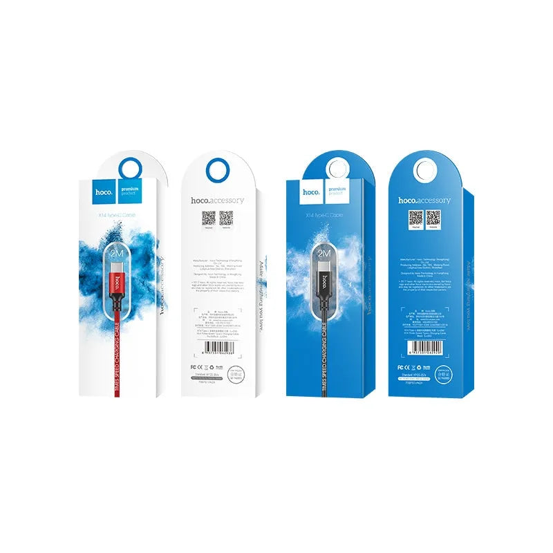 Hoco X14 Fast Charging Type-C Cable 2M Red & Black