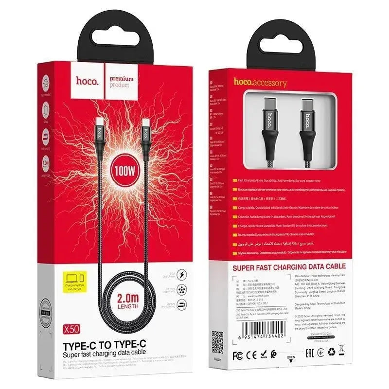 Hoco X50 C To C Exquisito Braided Charging Cable 100W L=2M