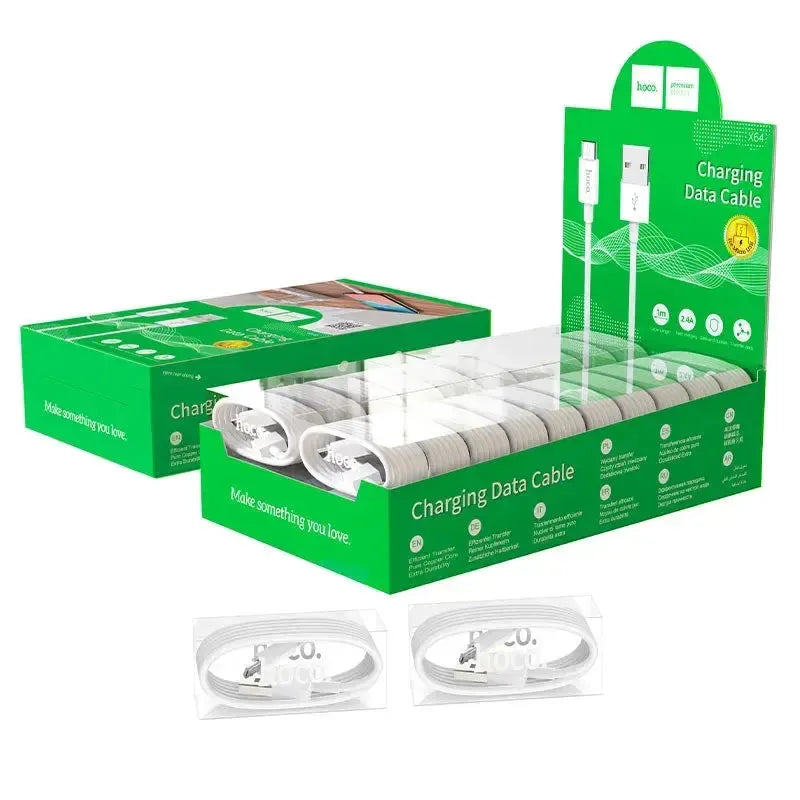 Hoco X64 Lightweight ABS Connector Micro Cable 1M White (40 Pcs Bundle)