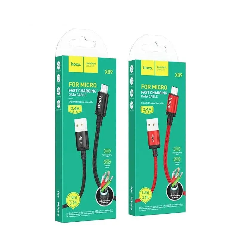 Hoco X89 Micro USB 2.4A Braided Charging Cable 1M Black