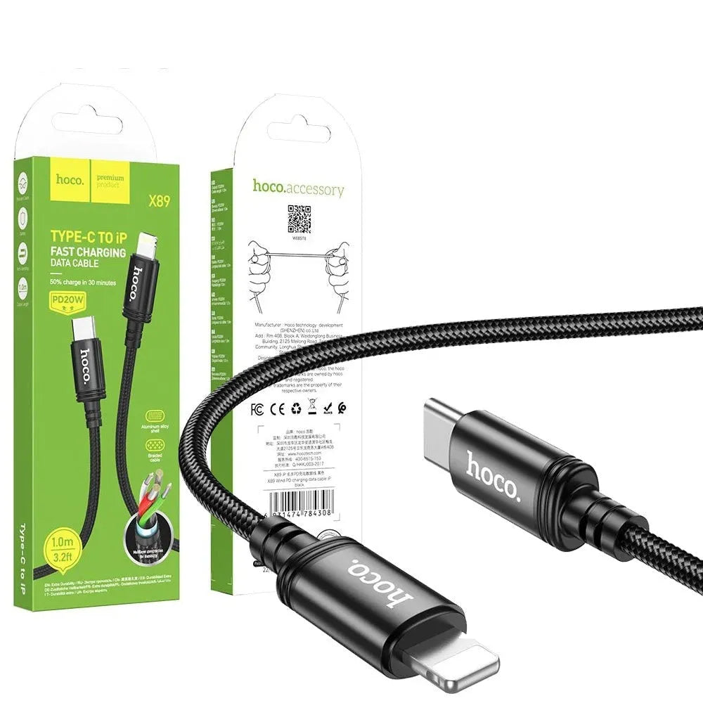 Hoco X89 PD Lighting Braided 20W Charging Cable L=1M Black