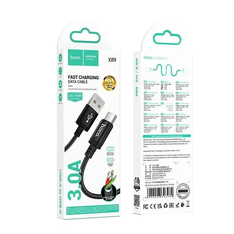 Hoco X89 Type-C Braided Charging Cable 2M Black