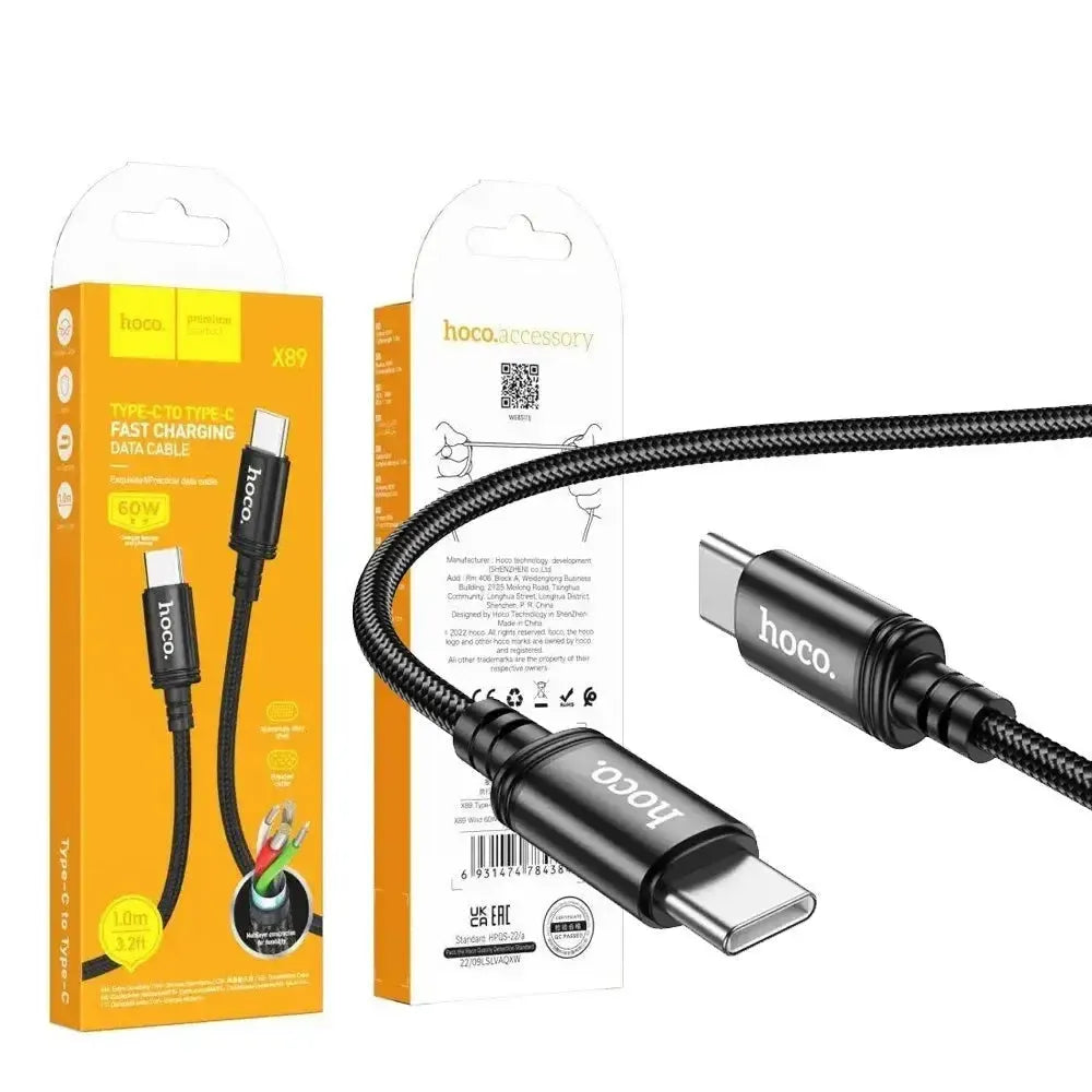 Hoco X89 Type-C to C 60W Braided Charging Cable 1M Black