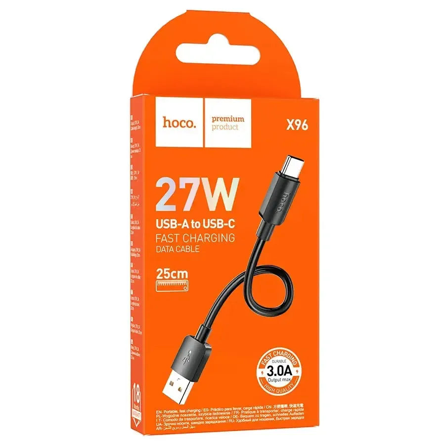 Hoco X96 Hyper USB To Type-C Fast Charging Cable 27W L=0.25M Black