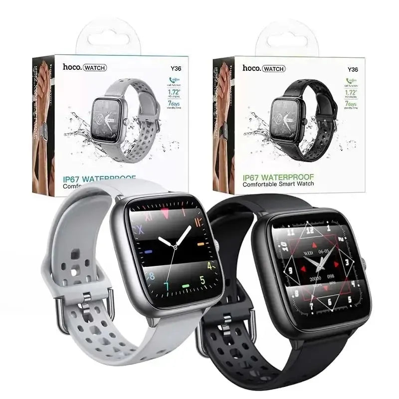 Hoco Y36 IP67 Comfort Square Smart Watch Call Version Silver
