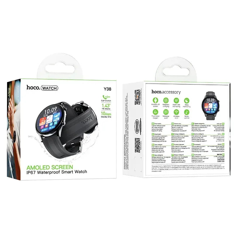 Hoco Y38 AMOLED Ultra Thin IP67 Smart Watch Call Version Black