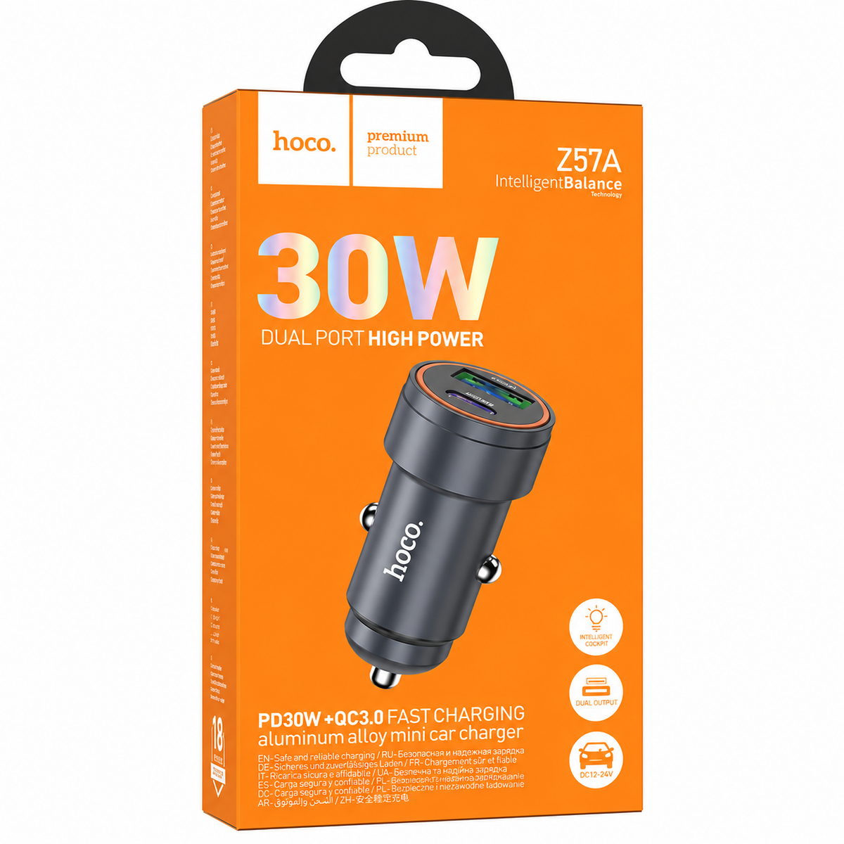 Hoco Z57A Glorious PD30W / QC3.0 Car Charger Metal Gray