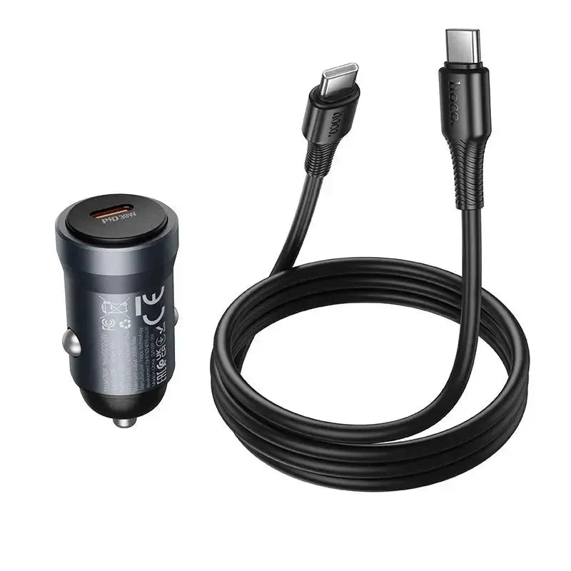 Hoco Z62A Energy Single Port PD30W Car Charger Set C To C Metal Gray