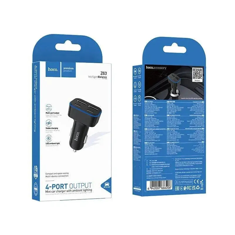 Hoco Z63 Barry Four-Port 2USB & 2 Type-C Car Charger Black