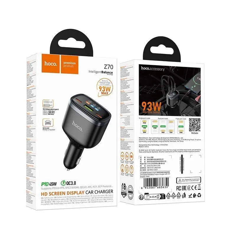 Hoco Z70 Speed PD93W 2C1A Car Charger With TFT Display Black
