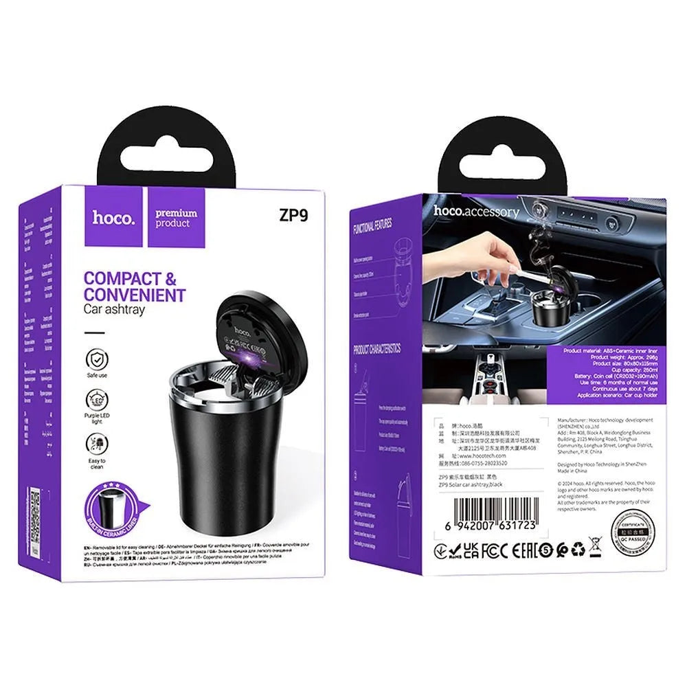 Hoco ZP9 Delta Ceramic Car Ashtray 250ml Black