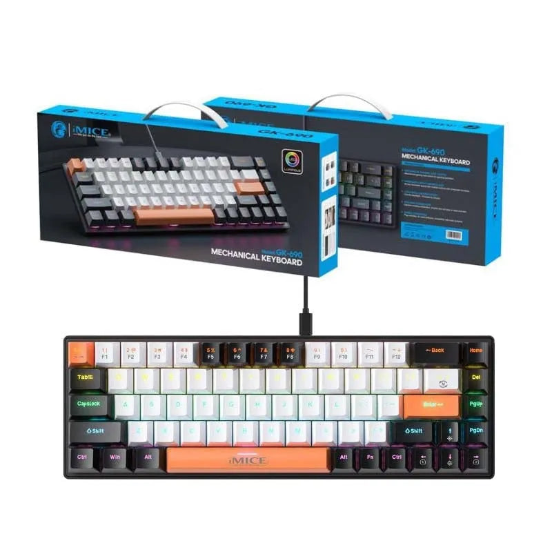 IMICE GK-690 Wired Mechanical Multi Colour Keyboard Black&White&Orange