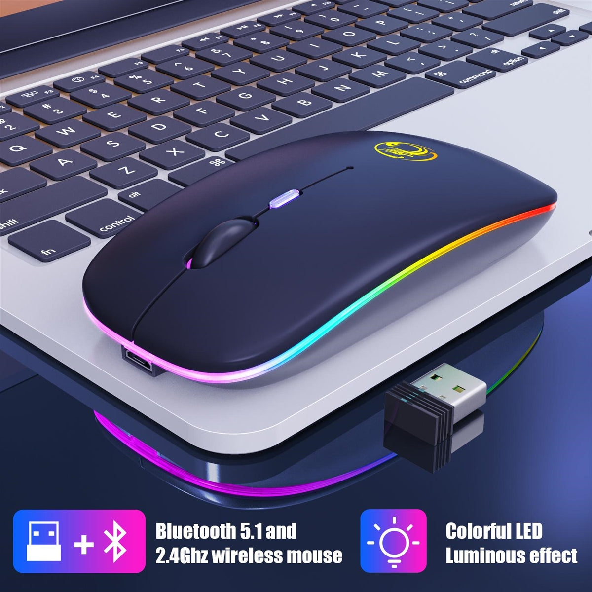 IMICE E-1300 Rechargable Wireless Bluetooth/ 2.4 GHz Ultra Slim Mouse Black-www.firsthelptech.ie