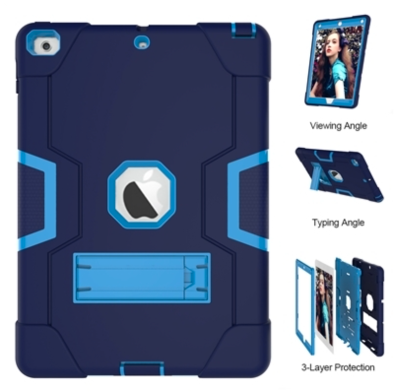For Apple iPad 6th/5th 2018/2017 & iPad Air 1 & 2 9.7 inch Hard Case Survivor with Stand Blue-www.firsthelptech.ie