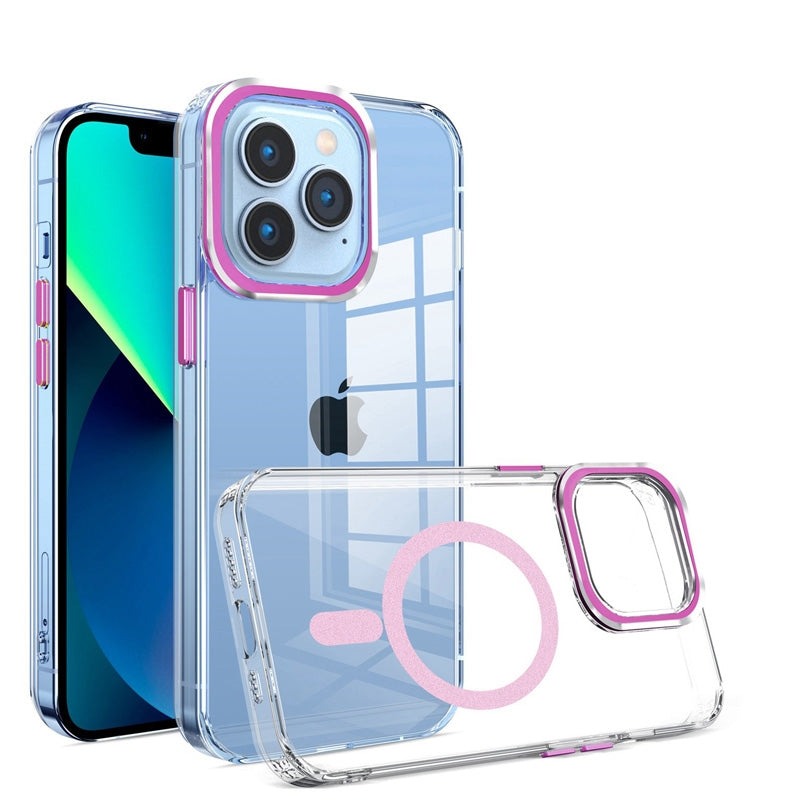For Apple iPhone 14 Plus Magsafe Magnetic Case Transparent Pink-www.firsthelptech.ie
