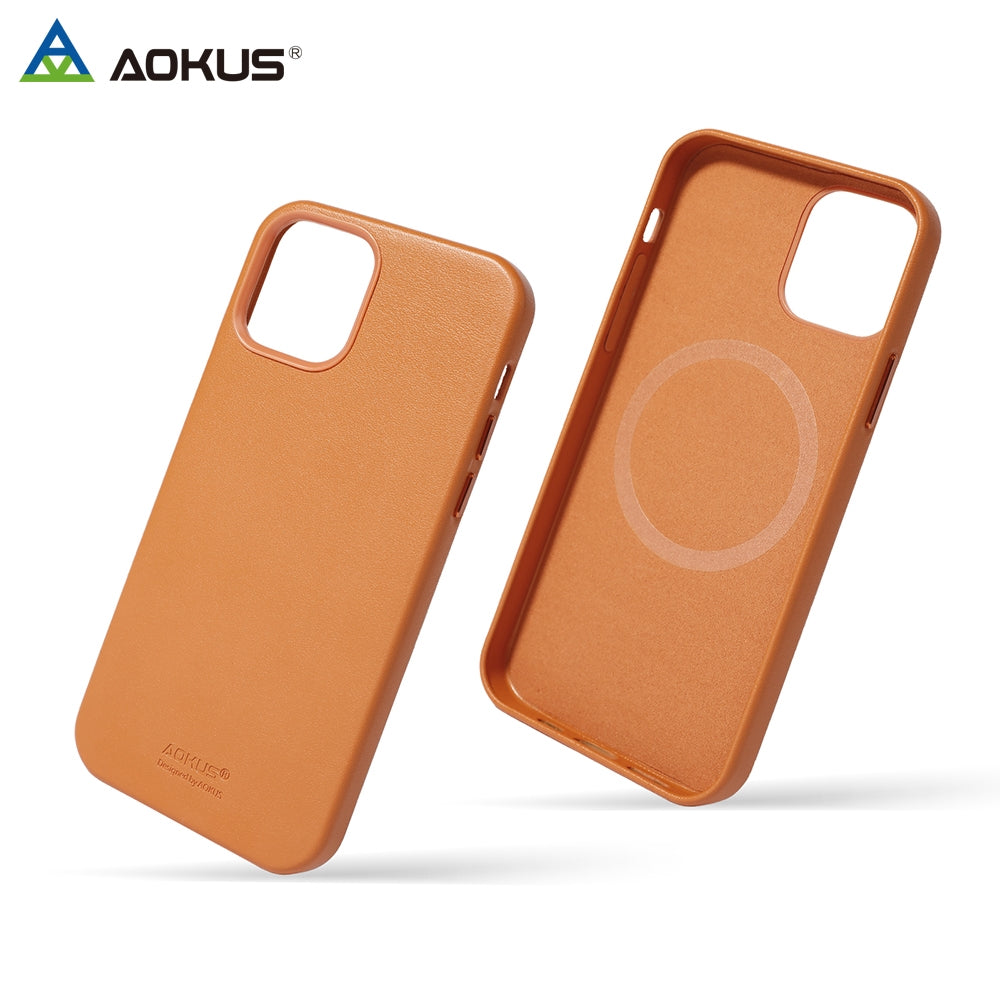 For Apple iPhone 15 Aokus Magsafe Magnetic Leather Case Kakhi-www.firsthelptech.ie