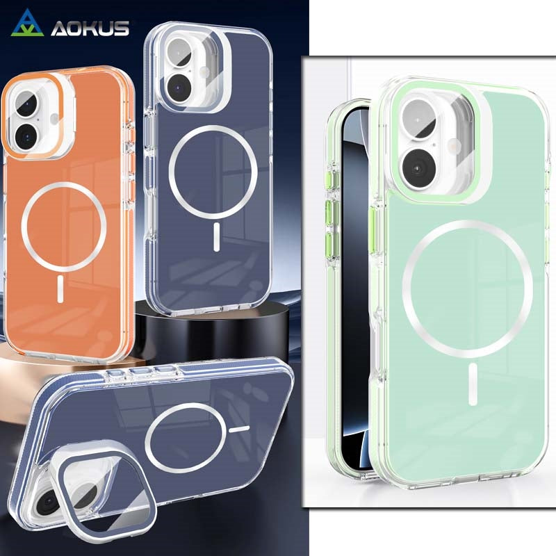 For Apple iPhone 17 Macaron Magsafe Case With Camera Stand Green